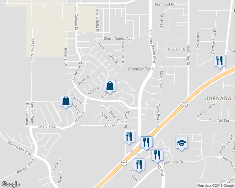 map of restaurants, bars, coffee shops, grocery stores, and more near 3878 Marble View Drive in Las Cruces