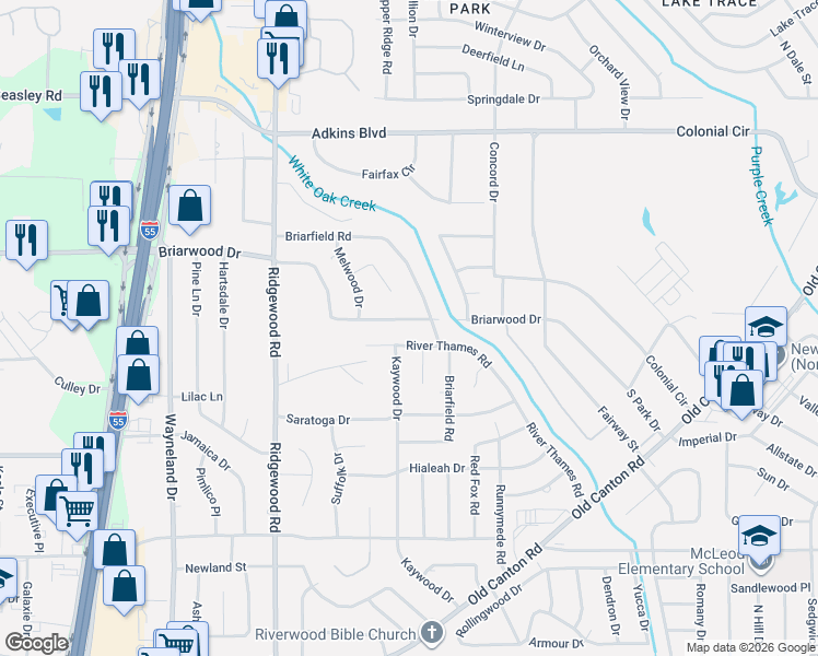 map of restaurants, bars, coffee shops, grocery stores, and more near 5530 River Thames Road in Jackson