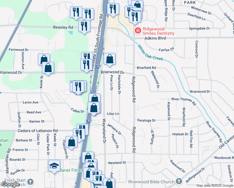 map of restaurants, bars, coffee shops, grocery stores, and more near 5463 Hartsdale Drive in Jackson