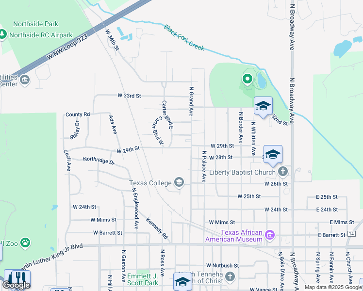map of restaurants, bars, coffee shops, grocery stores, and more near 1009 West 29th Street in Tyler