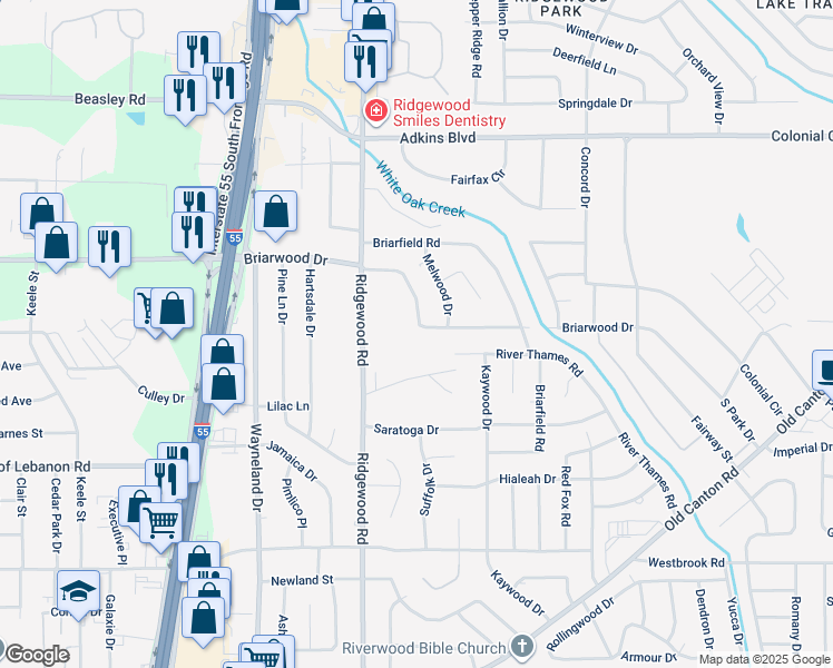 map of restaurants, bars, coffee shops, grocery stores, and more near 881 Briarwood Drive in Jackson