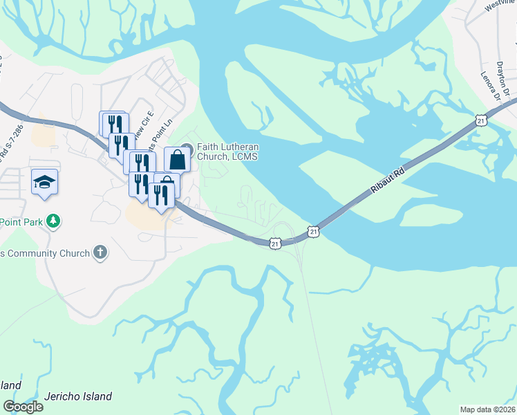 map of restaurants, bars, coffee shops, grocery stores, and more near 28 Battery Lane in Beaufort