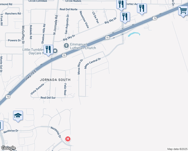 map of restaurants, bars, coffee shops, grocery stores, and more near 4544 Mesa Central Drive in Las Cruces