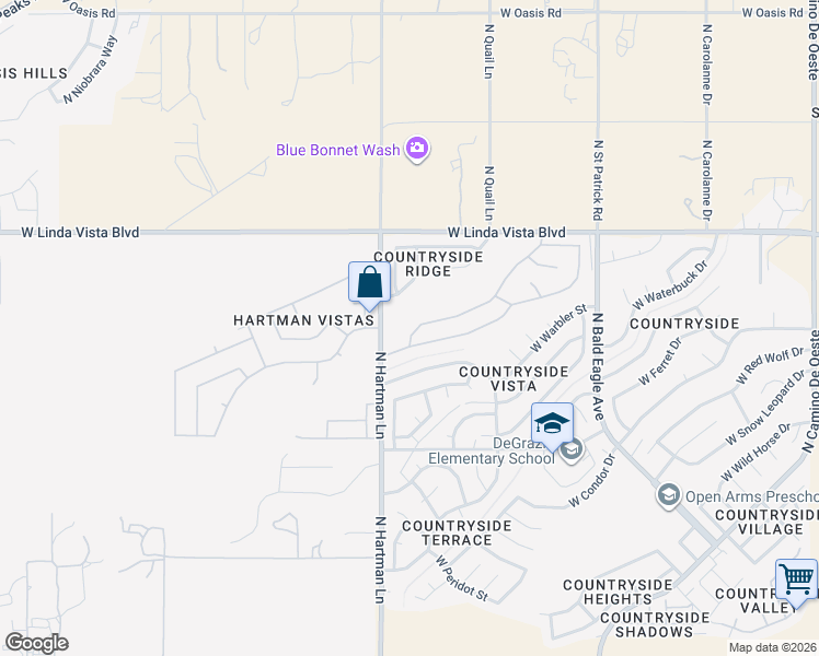 map of restaurants, bars, coffee shops, grocery stores, and more near 9413 North Albatross Drive in Tucson