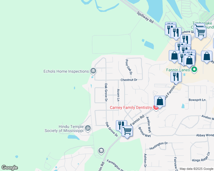 map of restaurants, bars, coffee shops, grocery stores, and more near 188 Oak Grove Drive in Brandon