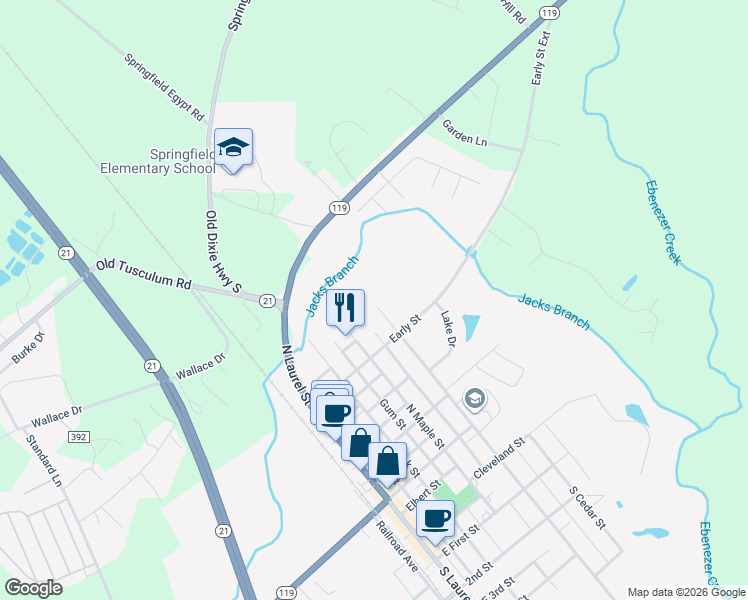 map of restaurants, bars, coffee shops, grocery stores, and more near 1100 North Ash Street in Springfield