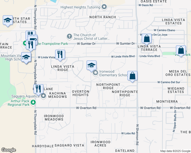 map of restaurants, bars, coffee shops, grocery stores, and more near 3300 West Freer Drive in Tucson