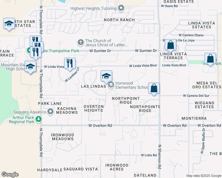map of restaurants, bars, coffee shops, grocery stores, and more near 3300 West Freer Drive in Tucson