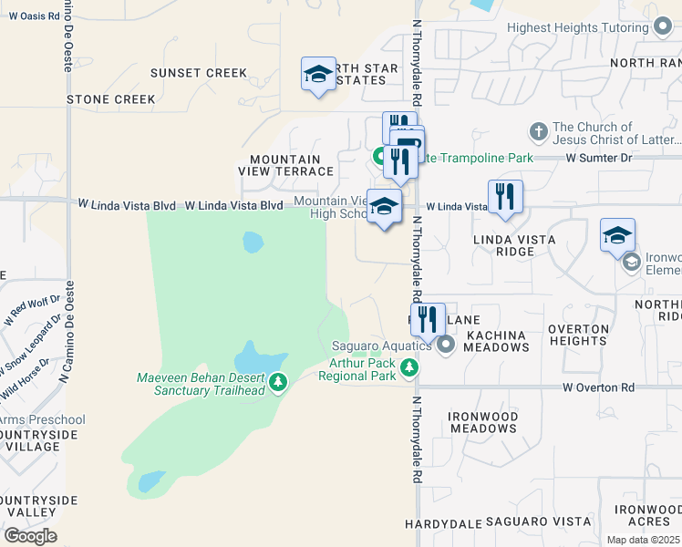 map of restaurants, bars, coffee shops, grocery stores, and more near 3901 West Linda Vista Boulevard in Tucson