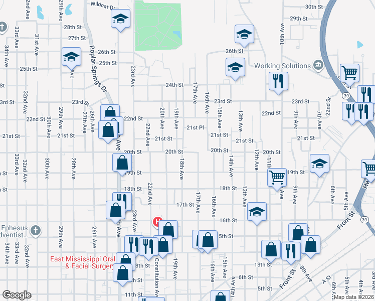 map of restaurants, bars, coffee shops, grocery stores, and more near 1923 17th Avenue in Meridian