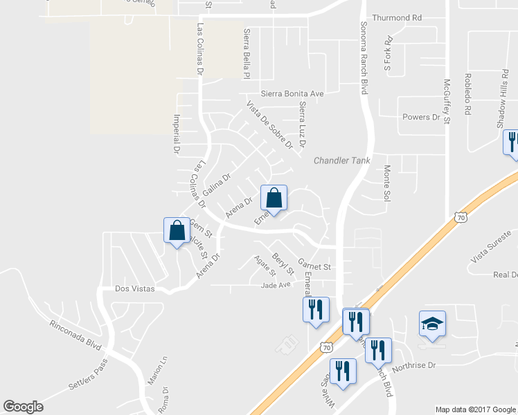 map of restaurants, bars, coffee shops, grocery stores, and more near 5035 Emerald Street in Las Cruces