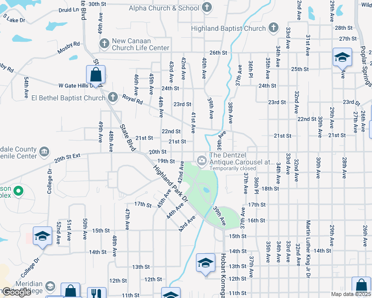 map of restaurants, bars, coffee shops, grocery stores, and more near 2100 42nd Avenue in Meridian