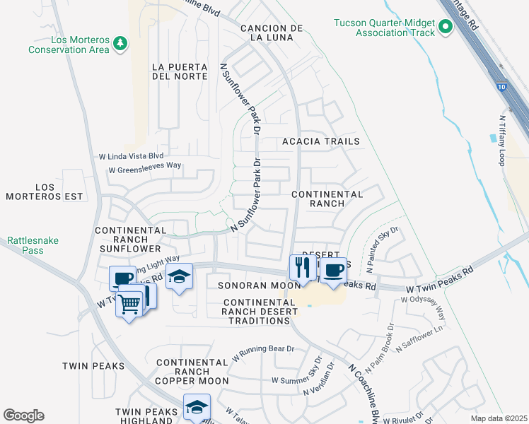map of restaurants, bars, coffee shops, grocery stores, and more near 7687 West Cathedral Canyon Drive in Tucson