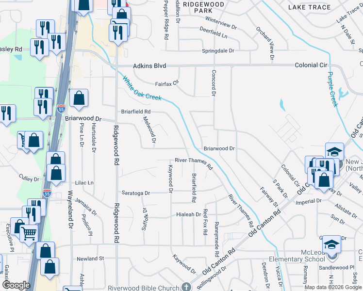 map of restaurants, bars, coffee shops, grocery stores, and more near 1039 Briarfield Road in Jackson