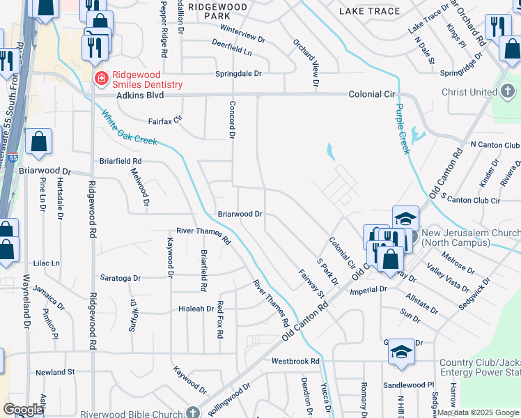 map of restaurants, bars, coffee shops, grocery stores, and more near 5415 Fairway Street in Jackson