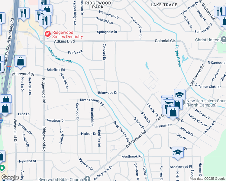 map of restaurants, bars, coffee shops, grocery stores, and more near 1345 Stanton Drive in Jackson