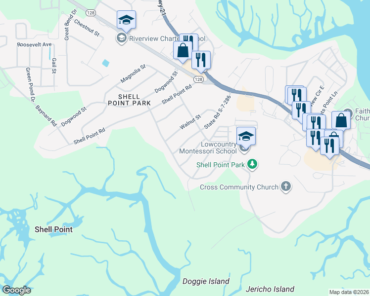 map of restaurants, bars, coffee shops, grocery stores, and more near 3006 State Road S-7-286 in Beaufort