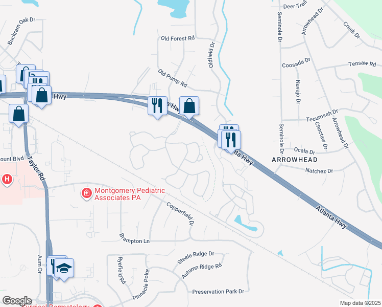 map of restaurants, bars, coffee shops, grocery stores, and more near 8319 Wexford Trce in Montgomery