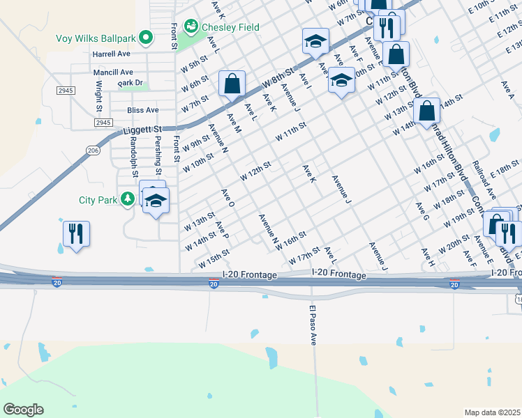 map of restaurants, bars, coffee shops, grocery stores, and more near 1007 West 13th Street in Cisco