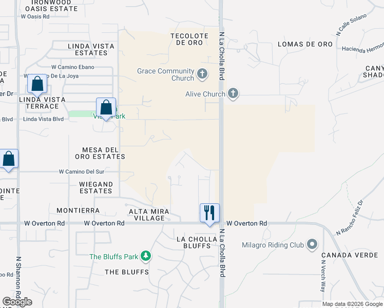 map of restaurants, bars, coffee shops, grocery stores, and more near 2226 West Desert Topaz Way in Tucson