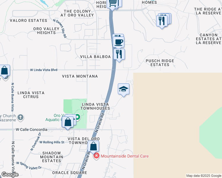map of restaurants, bars, coffee shops, grocery stores, and more near North Oracle Road in Pima County