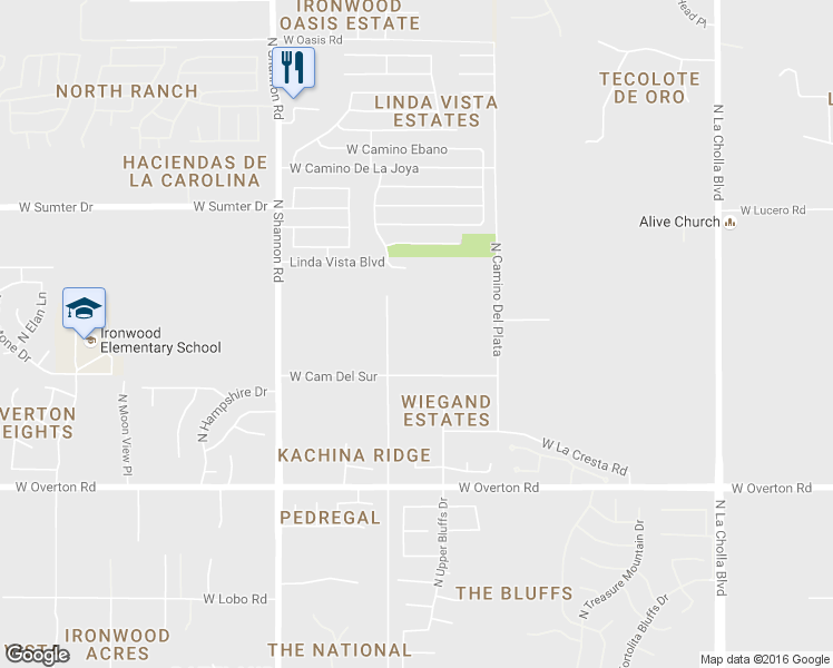 map of restaurants, bars, coffee shops, grocery stores, and more near 9450 North Camino del Fierro in Tucson