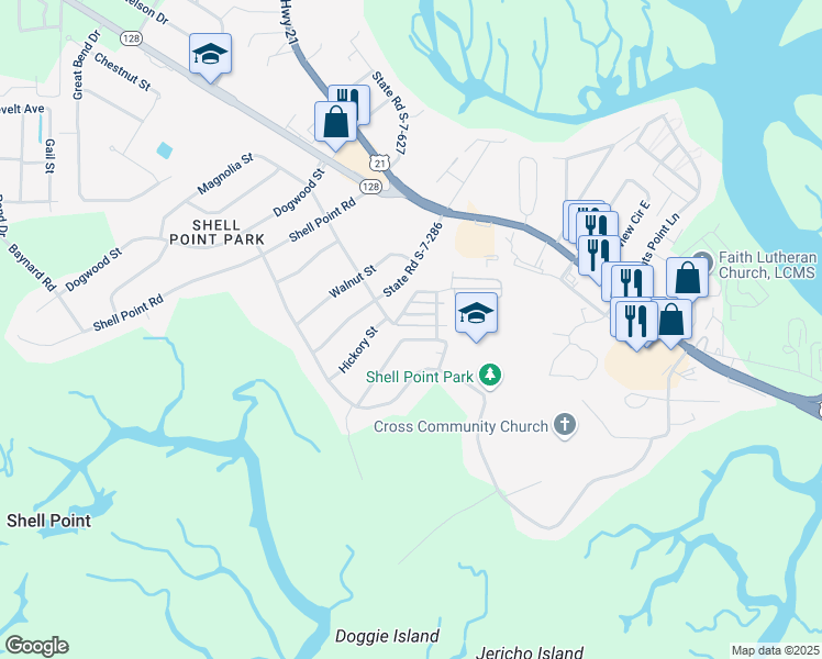 map of restaurants, bars, coffee shops, grocery stores, and more near 327 Cockle Lane in Beaufort
