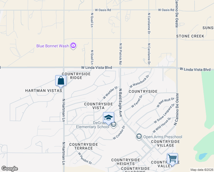 map of restaurants, bars, coffee shops, grocery stores, and more near 5076 West Blackbird Drive in Tucson