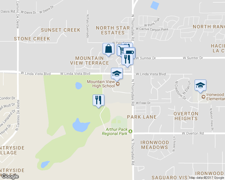 map of restaurants, bars, coffee shops, grocery stores, and more near 3901 West Linda Vista Boulevard in Tucson