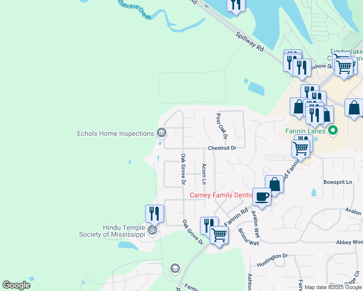 map of restaurants, bars, coffee shops, grocery stores, and more near 214 Chestnut Dr in Brandon