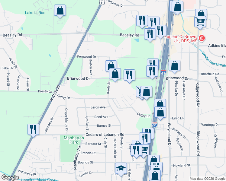 map of restaurants, bars, coffee shops, grocery stores, and more near 5640 Keele Street in Jackson