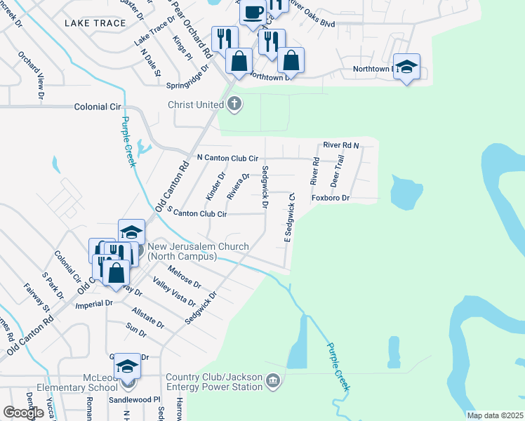 map of restaurants, bars, coffee shops, grocery stores, and more near 268 South Canton Club Circle in Jackson
