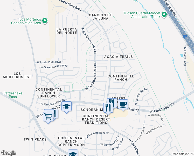 map of restaurants, bars, coffee shops, grocery stores, and more near 7687 West Cathedral Canyon Drive in Tucson