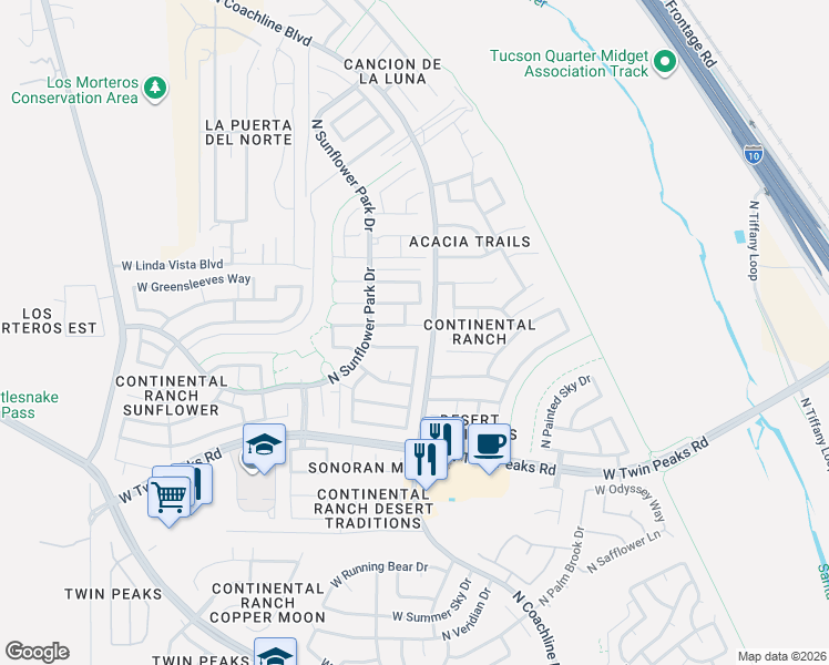 map of restaurants, bars, coffee shops, grocery stores, and more near 7613 West Cathedral Canyon Drive in Tucson