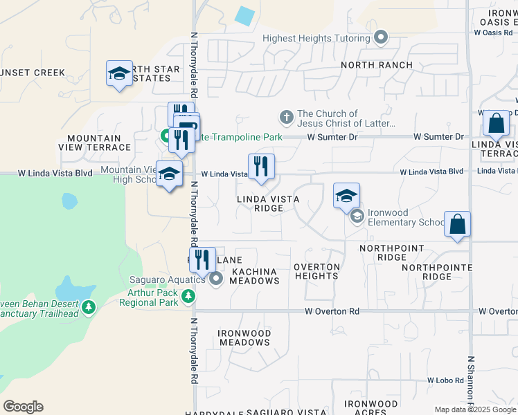 map of restaurants, bars, coffee shops, grocery stores, and more near 3597 West Lenihan Lane in Tucson