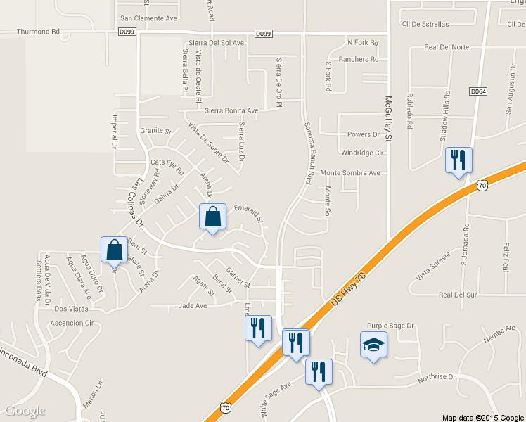 map of restaurants, bars, coffee shops, grocery stores, and more near 5103 Emerald Street in Las Cruces