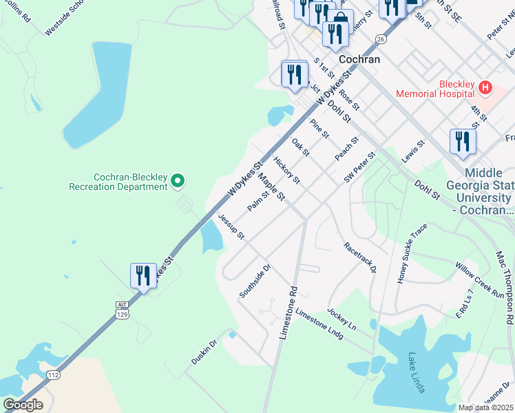 map of restaurants, bars, coffee shops, grocery stores, and more near 167 Palm Street in Cochran