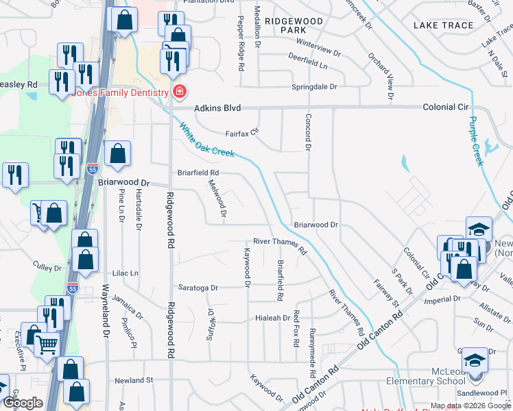 map of restaurants, bars, coffee shops, grocery stores, and more near 1039 Briarfield Road in Jackson