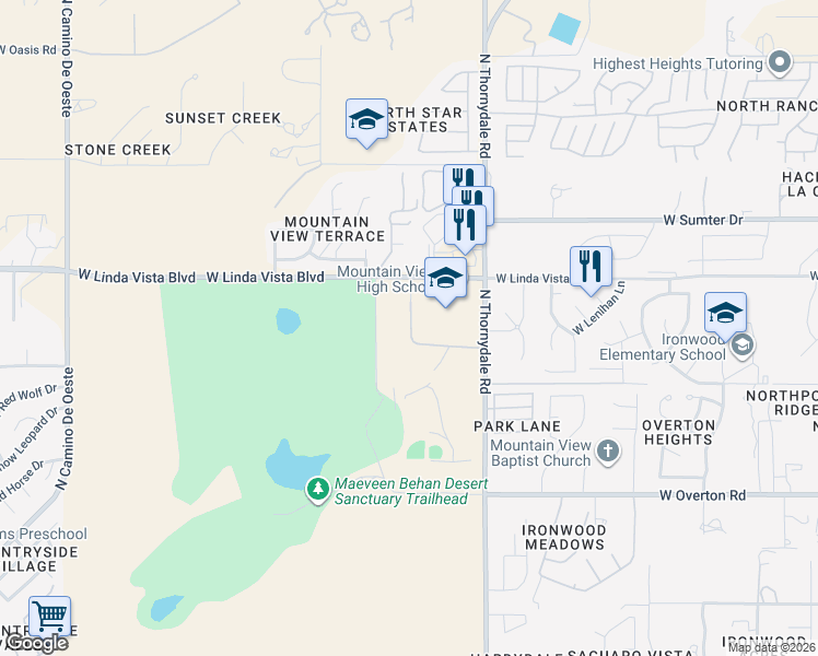 map of restaurants, bars, coffee shops, grocery stores, and more near 3901 West Linda Vista Boulevard in Tucson