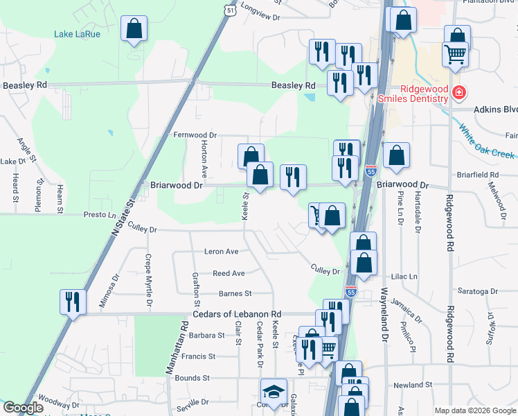 map of restaurants, bars, coffee shops, grocery stores, and more near 5640 Keele Street in Jackson