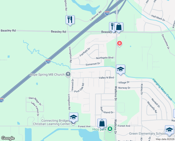 map of restaurants, bars, coffee shops, grocery stores, and more near 5285 Medhurst Place in Jackson