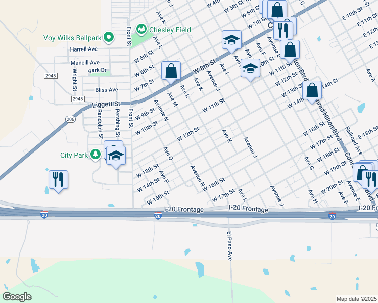 map of restaurants, bars, coffee shops, grocery stores, and more near 1007 West 13th Street in Cisco