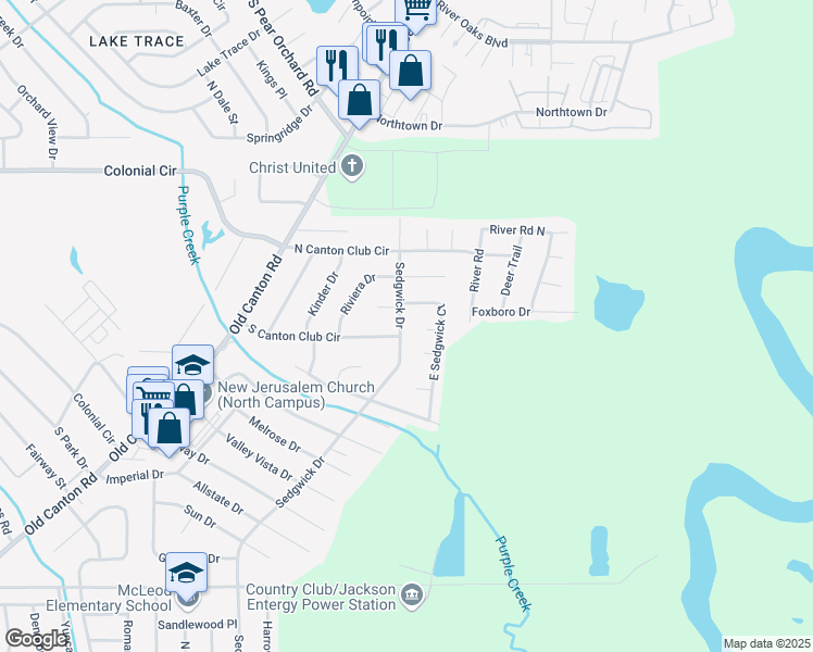 map of restaurants, bars, coffee shops, grocery stores, and more near 5810 Sedgwick Drive in Jackson