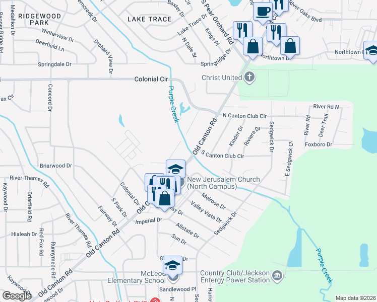 map of restaurants, bars, coffee shops, grocery stores, and more near 5773 Old Canton Road in Jackson