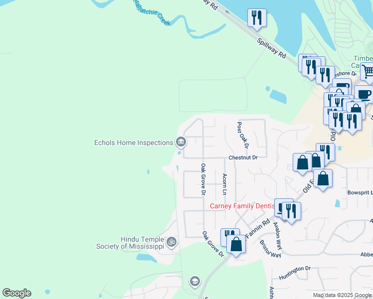 map of restaurants, bars, coffee shops, grocery stores, and more near 194 Oak Grove Drive in Brandon