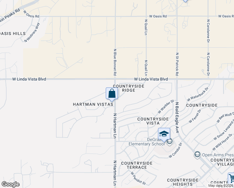 map of restaurants, bars, coffee shops, grocery stores, and more near 9470 North Scarlet Tanager Lane in Tucson