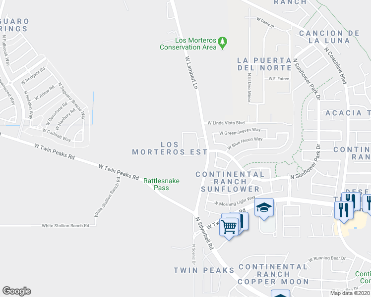 map of restaurants, bars, coffee shops, grocery stores, and more near 8209 West Circulo De Los Morteros in Tucson