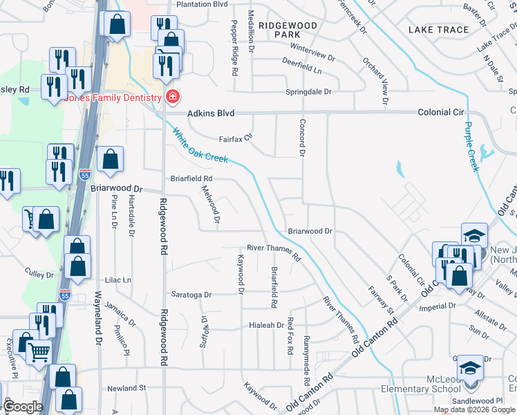 map of restaurants, bars, coffee shops, grocery stores, and more near 1039 Briarfield Road in Jackson