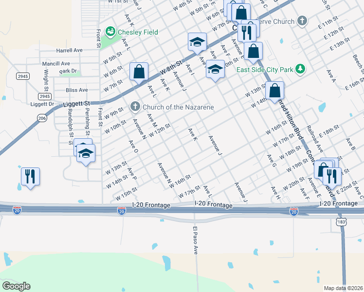 map of restaurants, bars, coffee shops, grocery stores, and more near 907 West 14th Street in Cisco