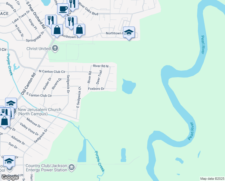map of restaurants, bars, coffee shops, grocery stores, and more near 217 Foxboro Drive in Jackson